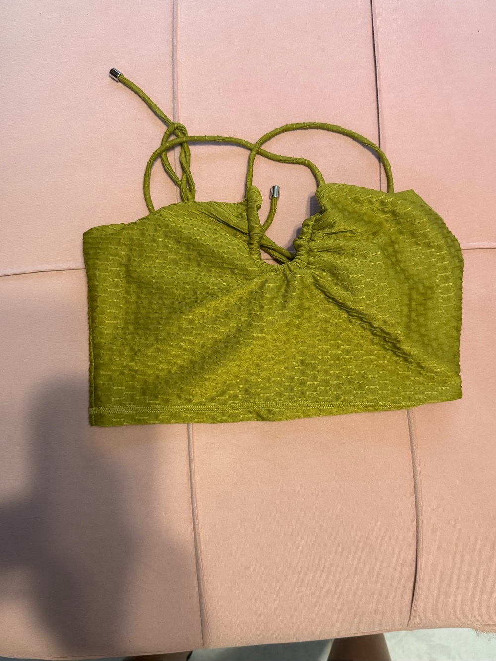 2 PACK BuffBunny Lime Green + olive green Ruched Strap Crop Top